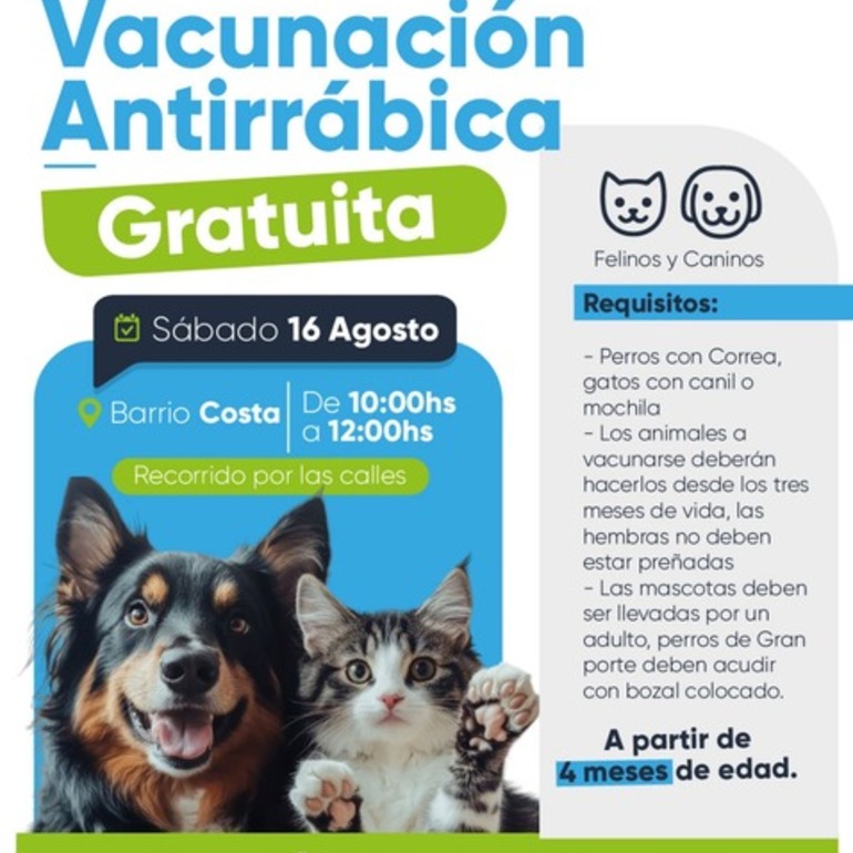 Imagen de Fighiera realizará una nueva jornada de vacunación antirrábica en barrio Costa del Paraná