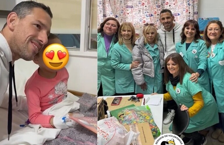 Imagen de Maxi Rodríguez solidario para el Día del Niño: llegó al Hospital Vilela cargado de regalos para los chicos