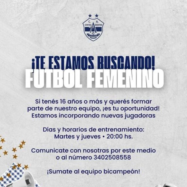 Imagen de Fútbol Femenino: Central Argentino realizará Convocatoria de Jugadoras