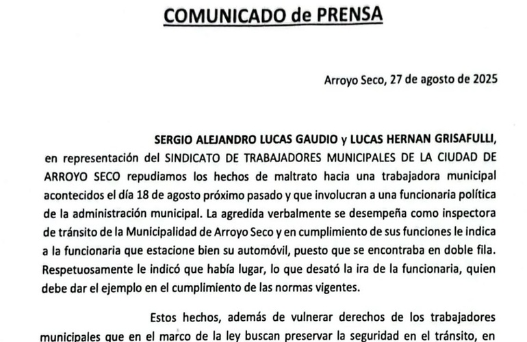 Imagen de El sindicato repudió el maltrato de una funcionaria hacia una inspectora de tránsito