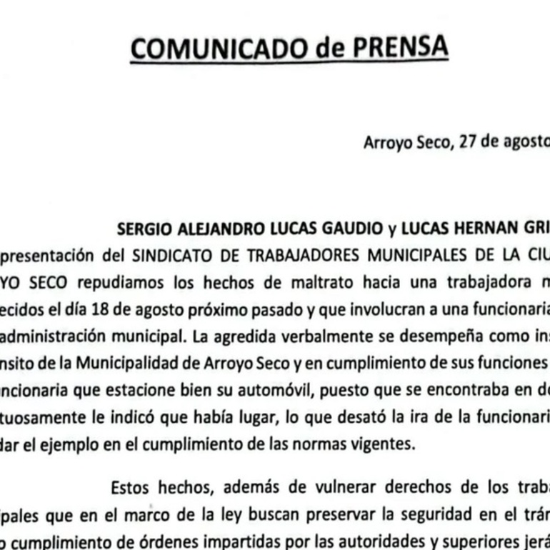 Imagen de El sindicato repudió el maltrato de una funcionaria hacia una inspectora de tránsito