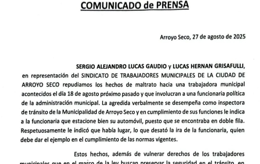 Imagen de El sindicato repudió el maltrato de una funcionaria hacia una inspectora de tránsito