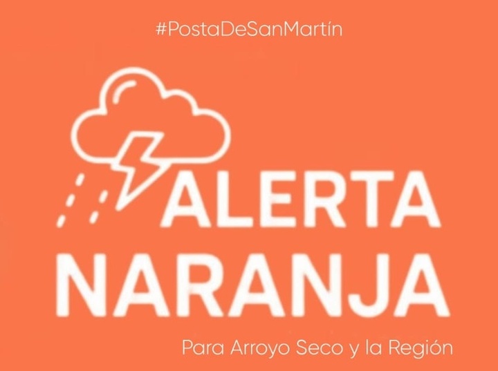 Imagen de Alerta Naranja en Arroyo Seco y la región por tormentas fuertes