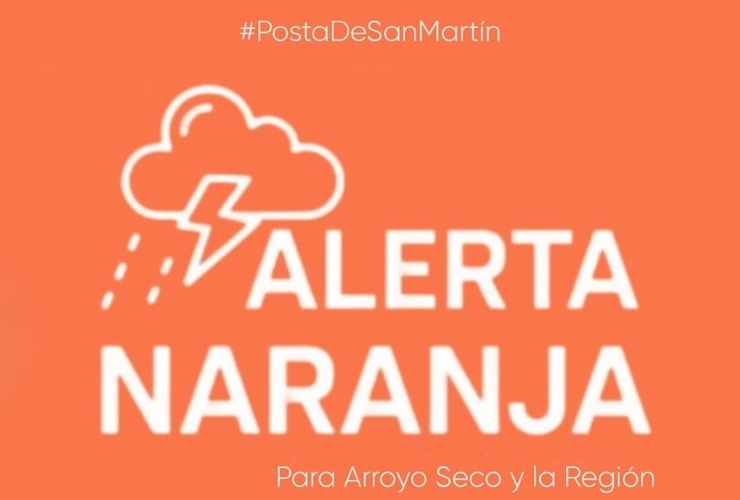 Imagen de Alerta Naranja en Arroyo Seco y la región por tormentas fuertes