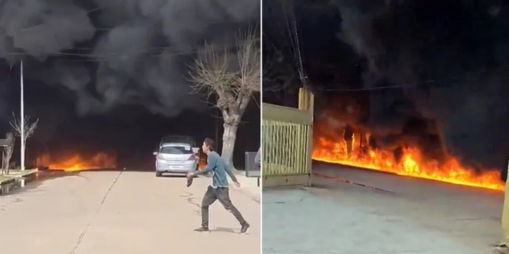 Imagen de Conmoción en Totoras: explotaron tanques de gasoil y regueros de fuego avanzaron por las calles