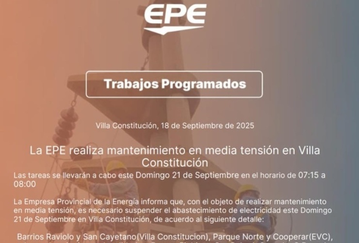 Imagen de La EPE informa sobre corte de energía programado