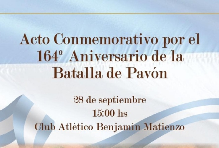 Imagen de Pavón conmemora el 164° aniversario de la Batalla de Pavón