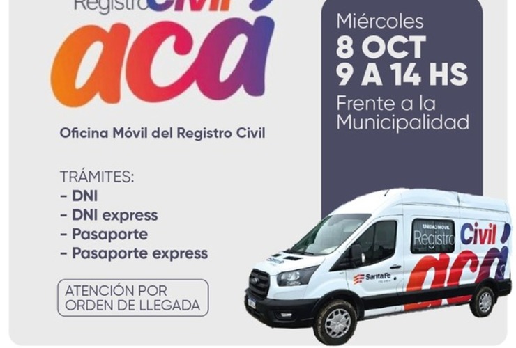 Imagen de Registro Civil ACÁ: llega la Oficina Móvil a Arroyo Seco