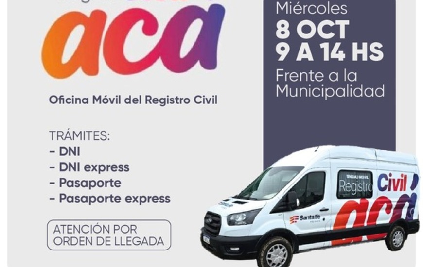 Imagen de Registro Civil AC&Aacute;: llega la Oficina M&oacute;vil a Arroyo Seco