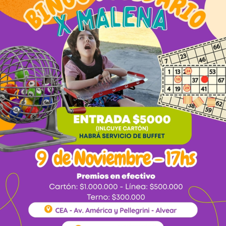 Imagen de Se realizará un Bingo Solidario a beneficio de Malena