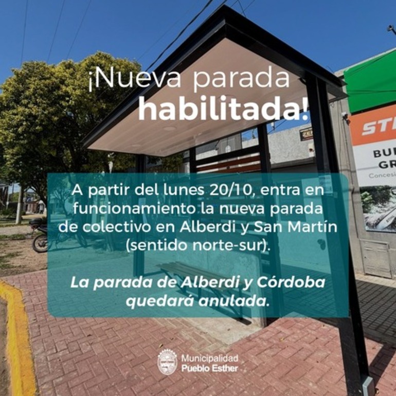 Imagen de Pueblo Esther habilitó una nueva parada de colectivo en Alberdi y San Martín