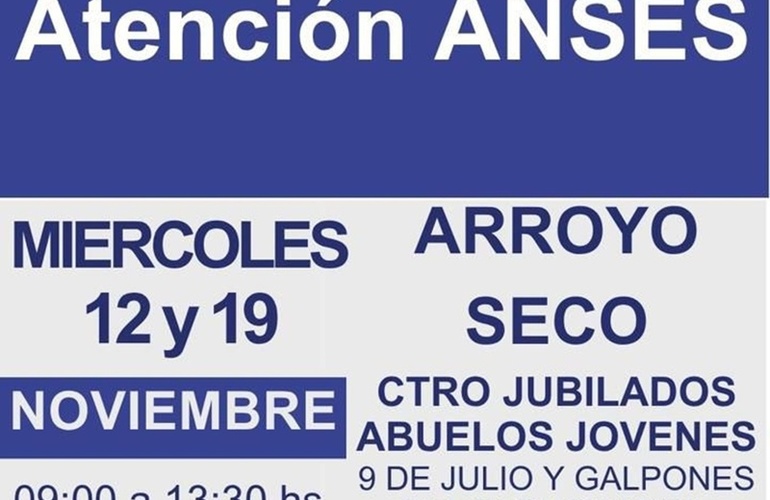 Imagen de ANSES realizará dos jornadas de atención en Arroyo Seco durante noviembre