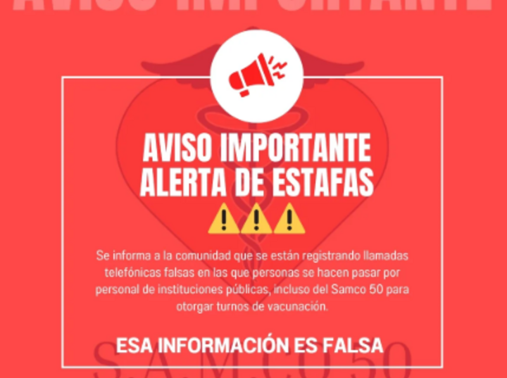 Imagen de El SAMCo Arroyo Seco alertó por estafas telefónicas con falsos turnos de vacunación