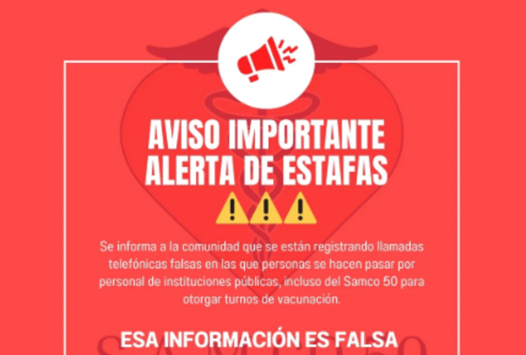 Imagen de El SAMCo Arroyo Seco alertó por estafas telefónicas con falsos turnos de vacunación