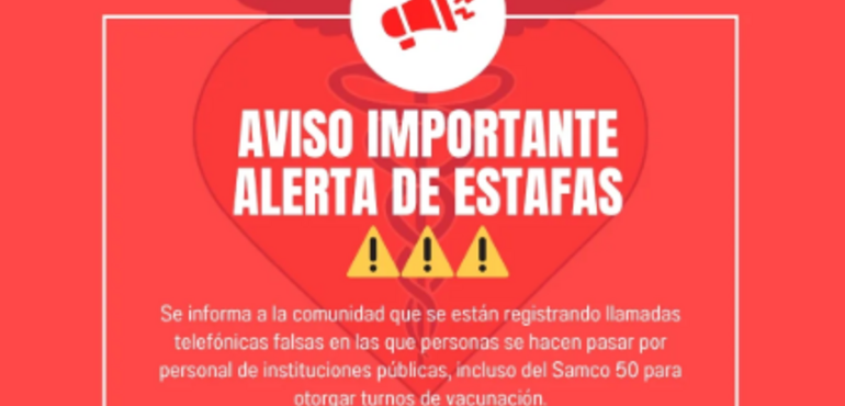 Imagen de El SAMCo Arroyo Seco alertó por estafas telefónicas con falsos turnos de vacunación