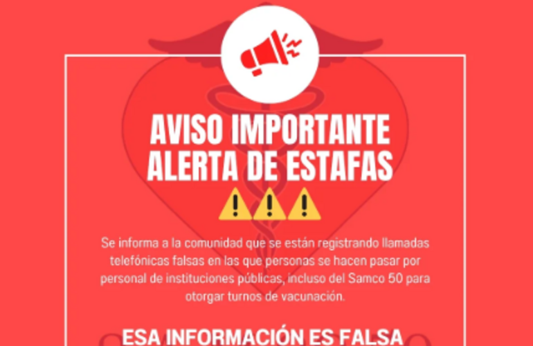 Imagen de El SAMCo Arroyo Seco alertó por estafas telefónicas con falsos turnos de vacunación
