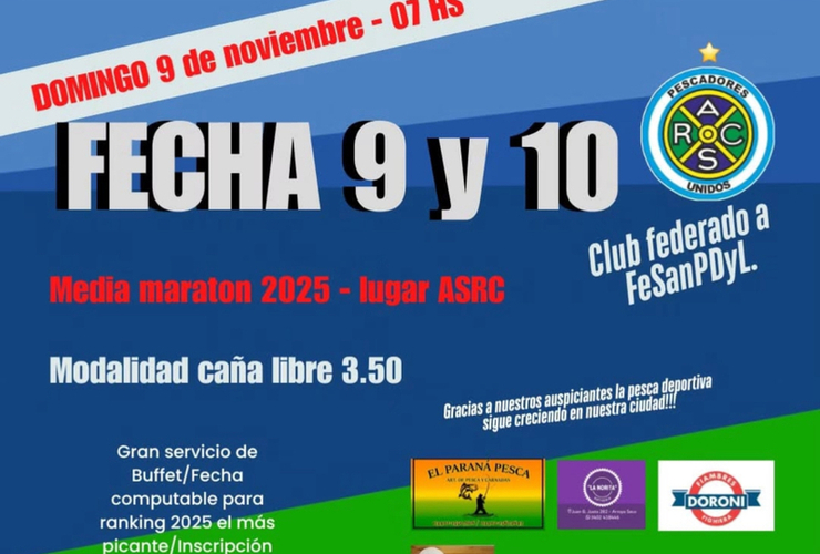 Imagen de Las finales de Pesca: Fecha 9 y 10 del ranking anual de Pescadores del Rowing Club