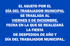 Imagen de El asueto por el Día del Trabajador Municipal se traslada al viernes 5 de diciembre