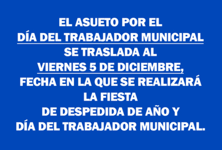 Imagen de El asueto por el Día del Trabajador Municipal se traslada al viernes 5 de diciembre