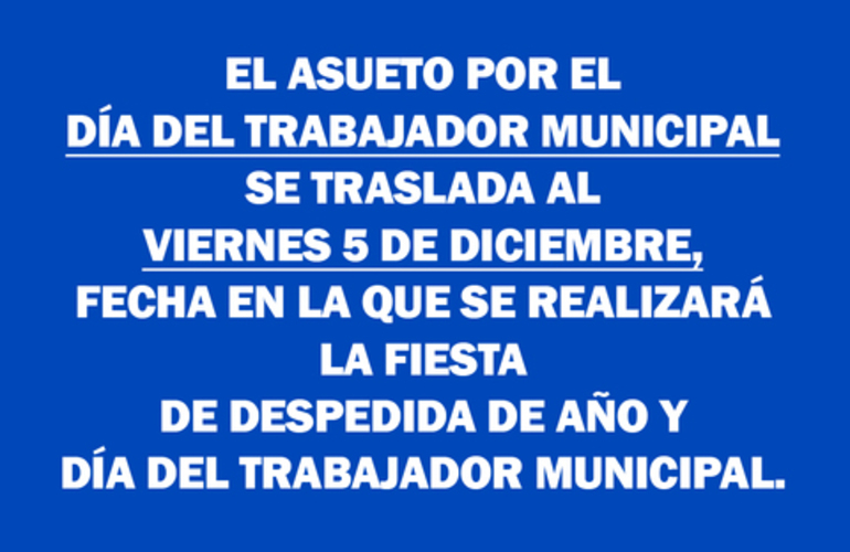 Imagen de El asueto por el Día del Trabajador Municipal se traslada al viernes 5 de diciembre