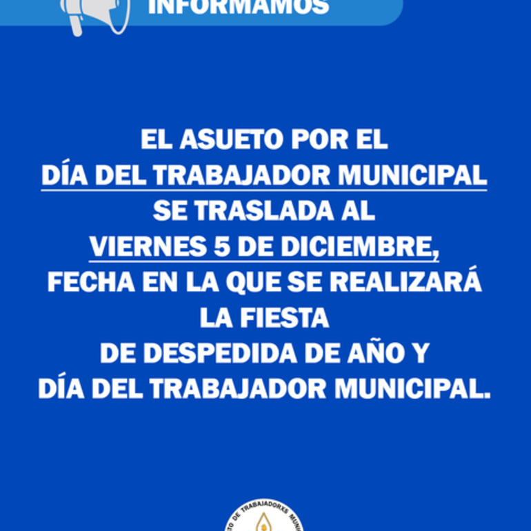 Imagen de El asueto por el Día del Trabajador Municipal se traslada al viernes 5 de diciembre