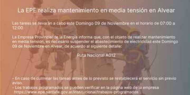 Imagen de La EPE realizará mantenimiento en media tensión este domingo en Alvear