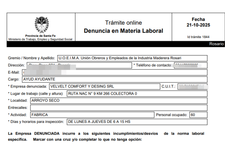 Imagen de Denuncian a la empresa Velvet por maniobras fraudulentas para evitar el pago de indemnizaciones