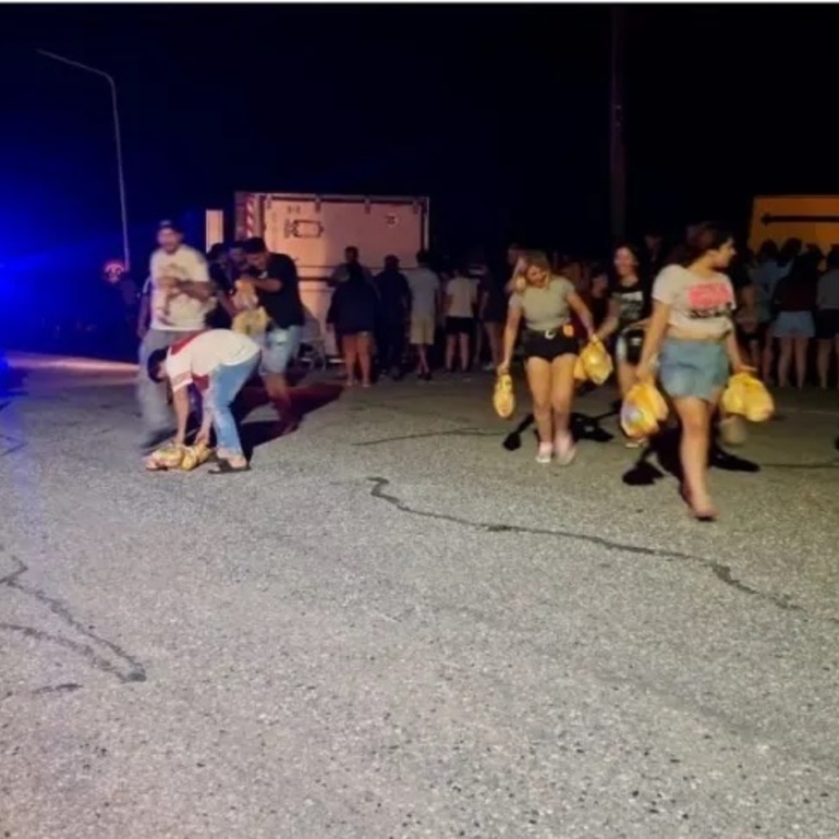 Imagen de Volcó un camión con pollos congelados en Laguna Paiva y más de 300 personas saquearon la carga