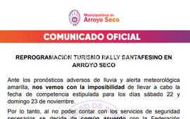 Imagen de Comunicado oficial: Reprogramaci&oacute;n Turismo Rally Santafesino en Arroyo Seco