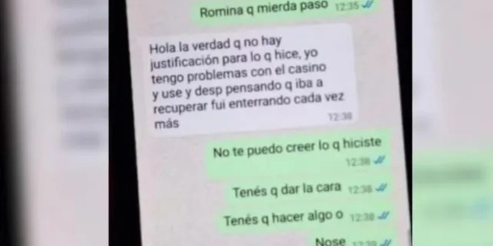 Chat de padres. La mujer confes&oacute; que el dinero recaudado lo perdi&oacute; en apuestas: "Tengo problemas con el casino".