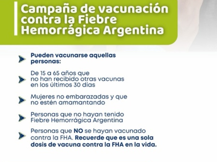 Imagen de Alvear realizar&aacute; una campa&ntilde;a de vacunaci&oacute;n contra la Fiebre Hemorr&aacute;gica Argentina