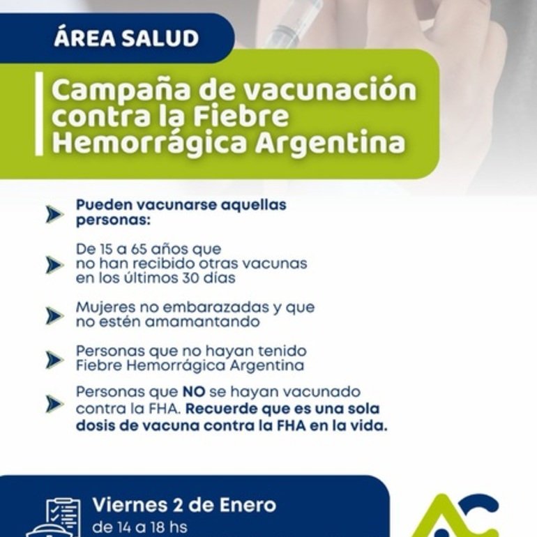 Imagen de Alvear realizar&aacute; una campa&ntilde;a de vacunaci&oacute;n contra la Fiebre Hemorr&aacute;gica Argentina