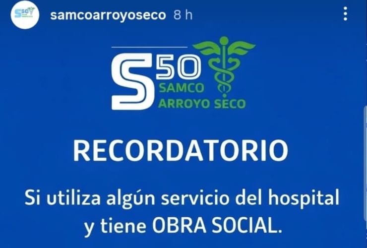 Imagen de El SAMCo Arroyo Seco recuerda a los pacientes informar si cuentan con obra social