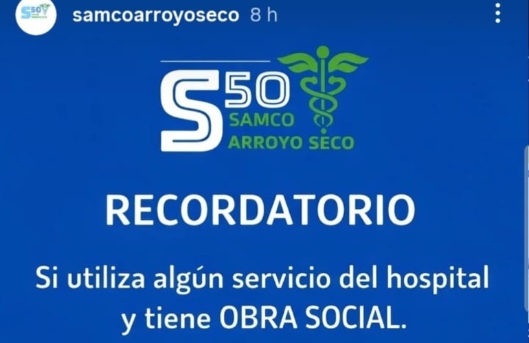 Imagen de El SAMCo Arroyo Seco recuerda a los pacientes informar si cuentan con obra social