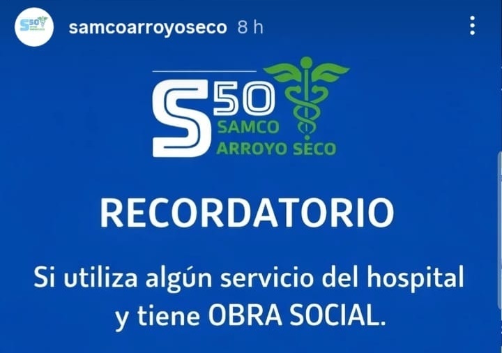 Imagen de El SAMCo Arroyo Seco recuerda a los pacientes informar si cuentan con obra social