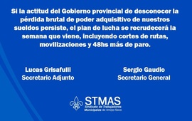 El comunicado lleva la firma de las autoridades del SITRAM Sergio Gaudio y Lucas Crisafuli