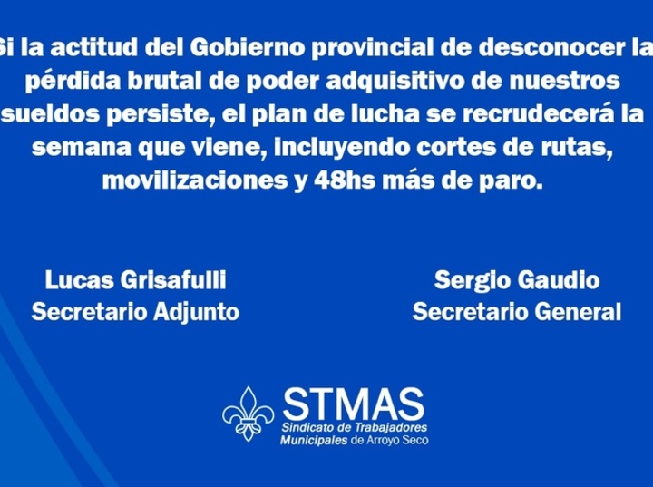 El comunicado lleva la firma de las autoridades del SITRAM Sergio Gaudio y Lucas Crisafuli