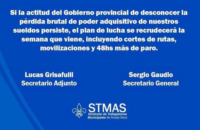El comunicado lleva la firma de las autoridades del SITRAM Sergio Gaudio y Lucas Crisafuli