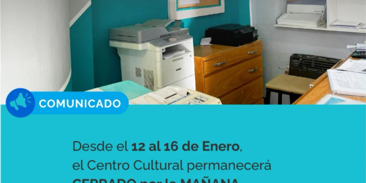 Imagen de Del 12 al 16 de Enero, el Centro Cultural de General Lagos estar&aacute; cerrado por la ma&ntilde;ana y abierto por la tarde