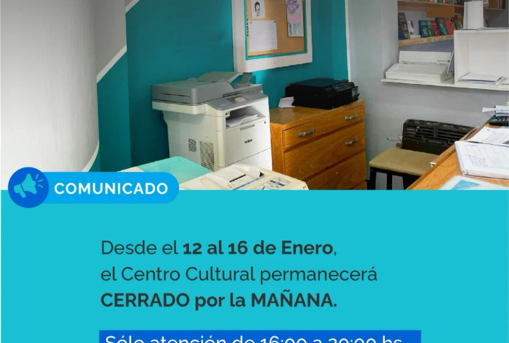 Imagen de Del 12 al 16 de Enero, el Centro Cultural de General Lagos estar&aacute; cerrado por la ma&ntilde;ana y abierto por la tarde