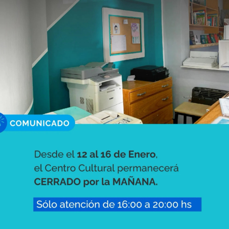 Imagen de Del 12 al 16 de Enero, el Centro Cultural de General Lagos estar&aacute; cerrado por la ma&ntilde;ana y abierto por la tarde