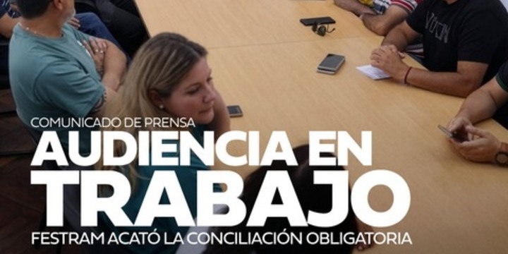 Imagen de Festram acat&oacute; la conciliaci&oacute;n obligatoria: Asisti&oacute; a la audiencia en el Ministerio de Trabajo.