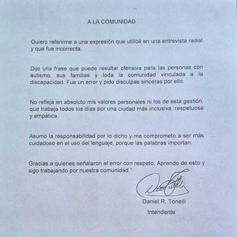 Imagen de El intendente Daniel Tonelli pidi&oacute; disculpas p&uacute;blicas tras sus declaraciones sobre el autismo