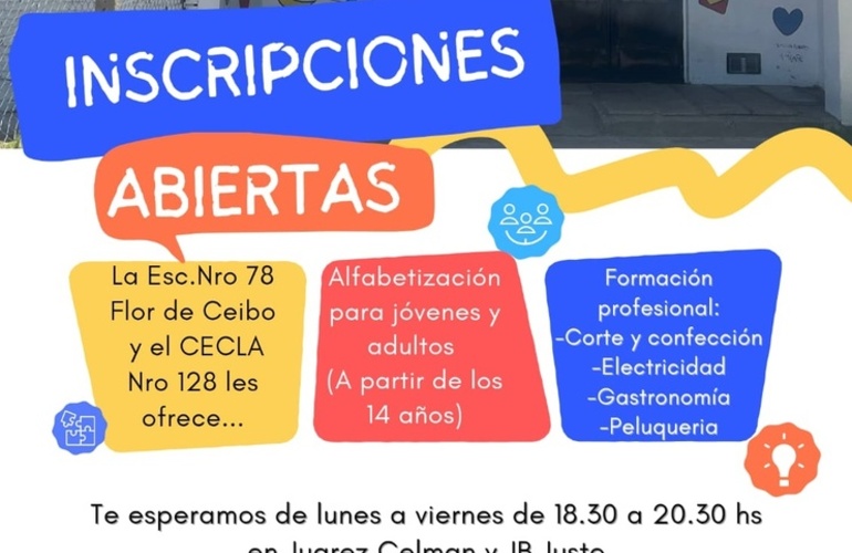Imagen de Abrieron las inscripciones para alfabetizaci&oacute;n y formaci&oacute;n profesional en la Escuela Nocturna Flor de Ceibo