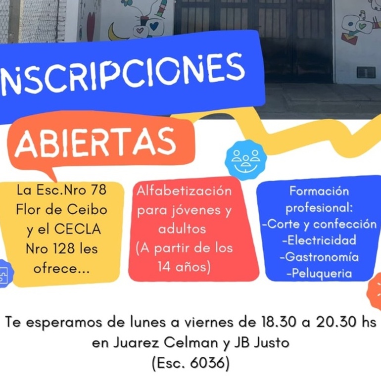 Imagen de Abrieron las inscripciones para alfabetizaci&oacute;n y formaci&oacute;n profesional en la Escuela Nocturna Flor de Ceibo
