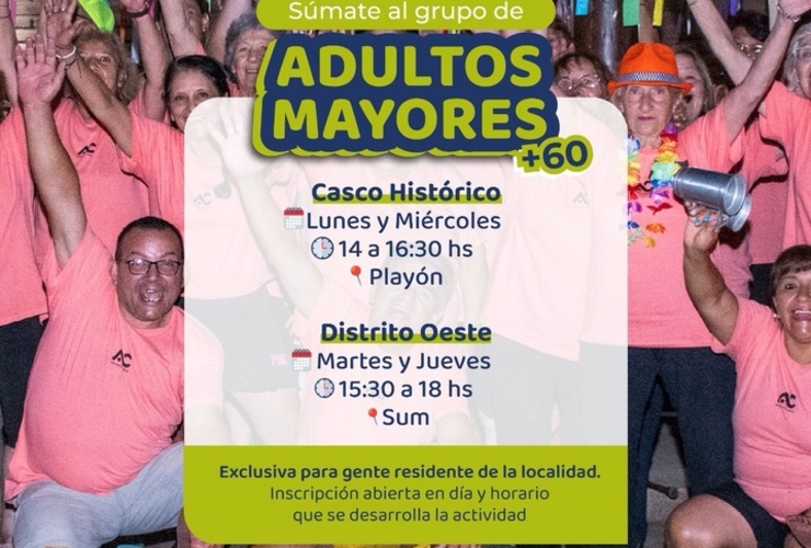 Imagen de Alvear invita a sumarse al grupo de Adultos Mayores +60
