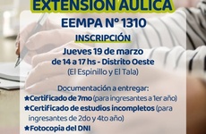 Imagen de Abren inscripciones para la extensi&oacute;n &aacute;ulica de la EEMPA N&deg; 1310 en Distrito Oeste