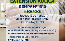 Imagen de Abren inscripciones para la extensi&oacute;n &aacute;ulica de la EEMPA N&deg; 1310 en Distrito Oeste