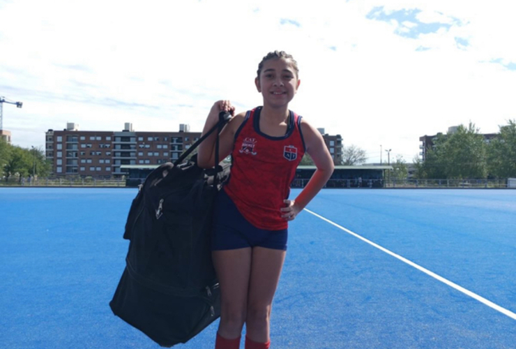 Imagen de Amparo Tisone de hockey Talleres, realiz&oacute; pr&aacute;ctica como arquera en el Mundialista de Rosario