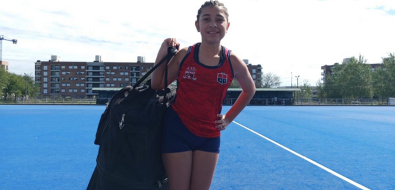 Imagen de Amparo Tisone de hockey Talleres, realiz&oacute; pr&aacute;ctica como arquera en el Mundialista de Rosario